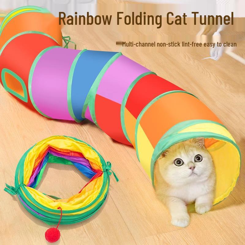Rainbow Straight Cat Tunnel: Foldable Self-Play Toy for Kittens Short Straight Tunnel
