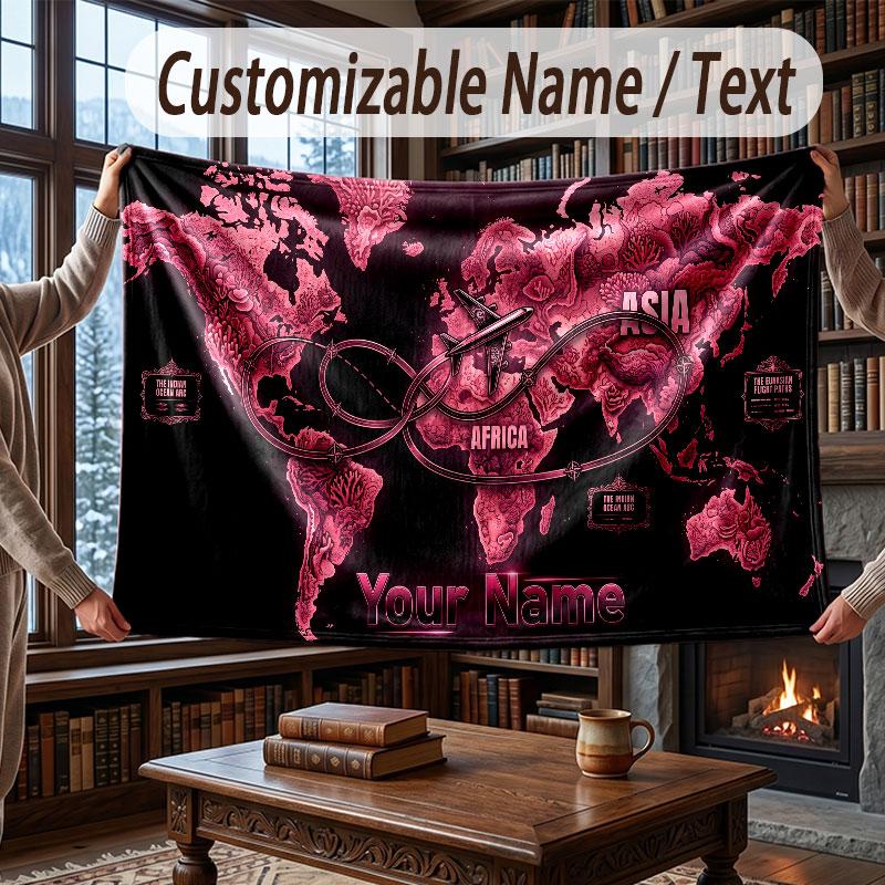 Fantasy Magic Theme Throw Blanket Custom Name Text Personalized Blanket Soft Cozy Blanket for Home Sofa Bed
