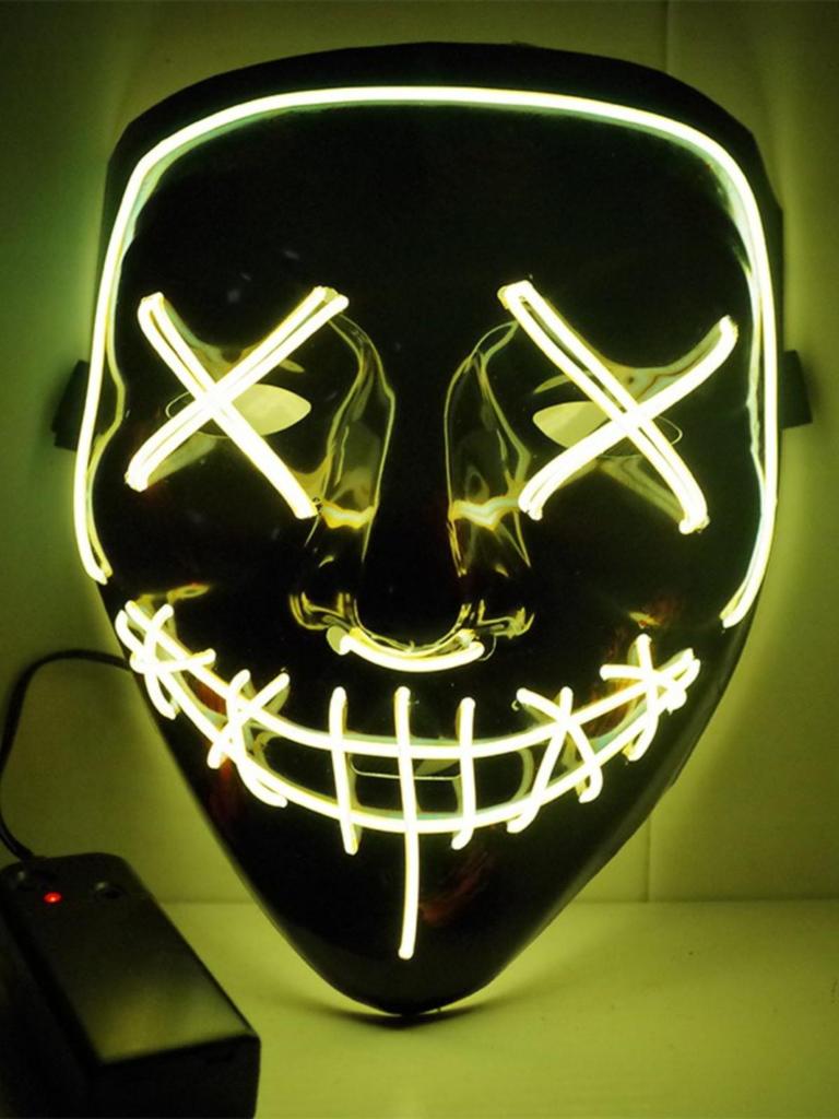 Black Ghost LED Sound-Control Mask - Luminous V Shape Halloween Prop