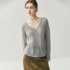 Autumn/Winter Women's Cashmere V-neck Hollow Out Cardigan - Loose, Slimming, Versatile, Thick Knit
