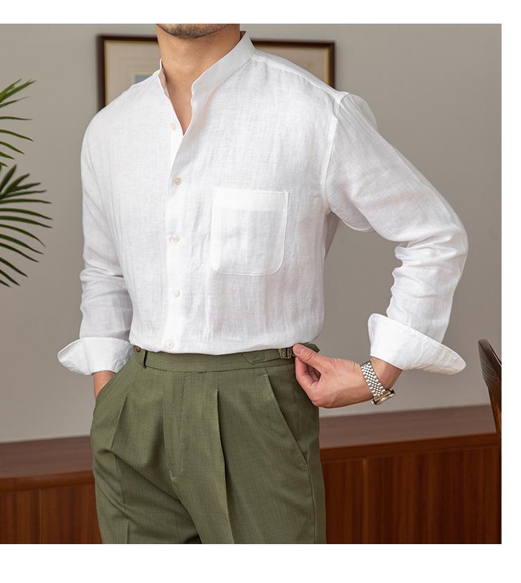 Men's Long-Sleeve Linen Henley Shirt - Casual, Breathable, Versatile for Commuting or Vacation