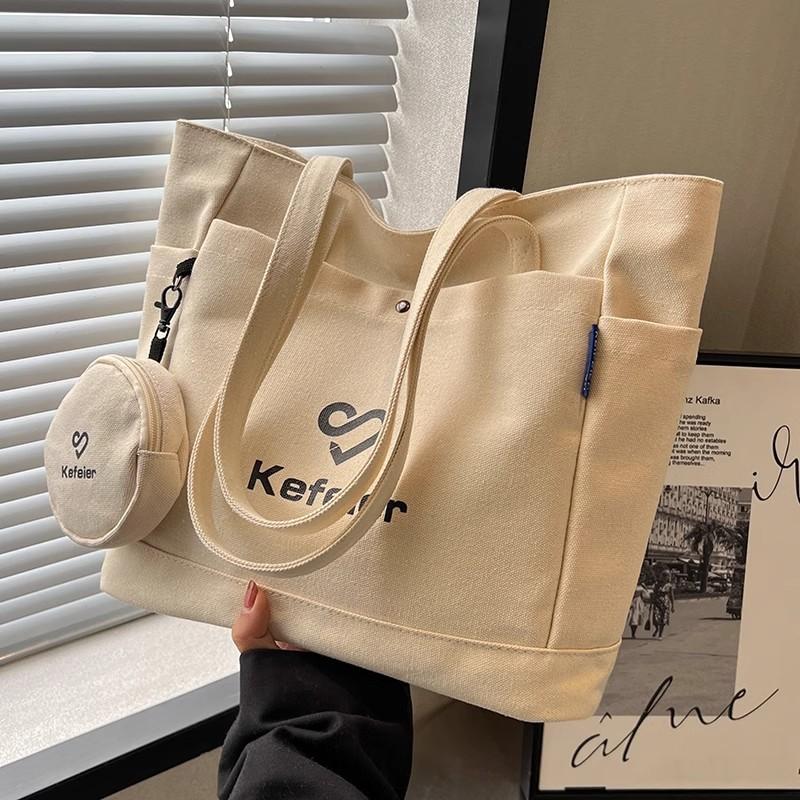 

Class canvas bag women s new large-capacity tote bag shopping commuter shoulder bag versatile cloth bag білий