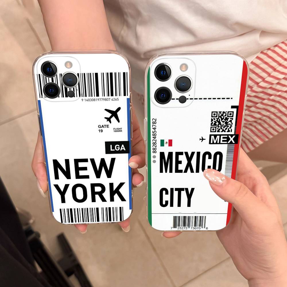 Funny World City Tourist Ticket Label Phone Case For iPhone 17 16 15 14 13 12 11 Pro Max Plus Mini Clear Soft Shell Thin Tpu