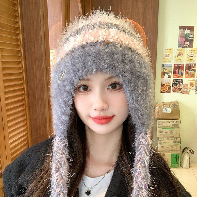 Bonnet pastoral en laine tricotée pour enfants, hiver, épais, chaud, protège les oreilles, couvre-chef qui met en valeur un petit visage polyvalent