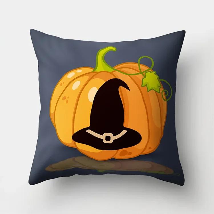 45x45cm Halloween Pumpkin Ghost Black Cat Print Cushion Cover Home Living Room Sofa Decoration Pillow