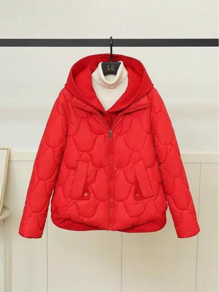European Style Women's Knitted Hooded Down Cotton Coat - Short, Loose, Thickened Winter Outerwear