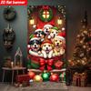 2D Christmas Puppy Door Cover, Cute Dogs with Santa Hats Party Background