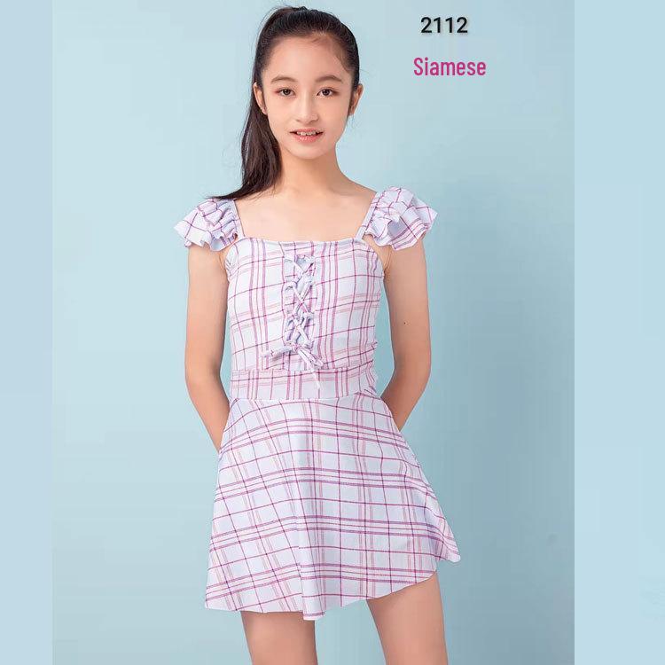 Children's One-Piece Plaid Swimsuit (Plus Size, 12-14 Years)
