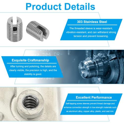 PATIKIL 20pcs M4*M6.5*8mm Self-Tapping Insert Nut Sleeves, 303 Stainless Steel, Slotted, for Screw Repair