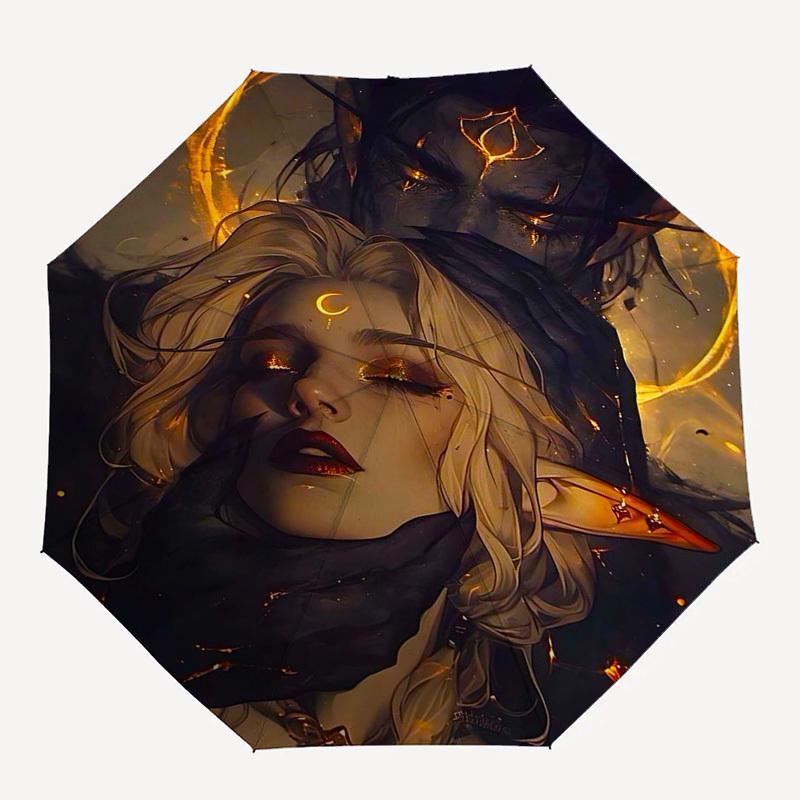 1pc Golden Moonlight Fantasy Umbrella: Automatic Opening/Closing, Foldable Design, Outdoor Use, Festival Gift for Fans & Travelers.L086