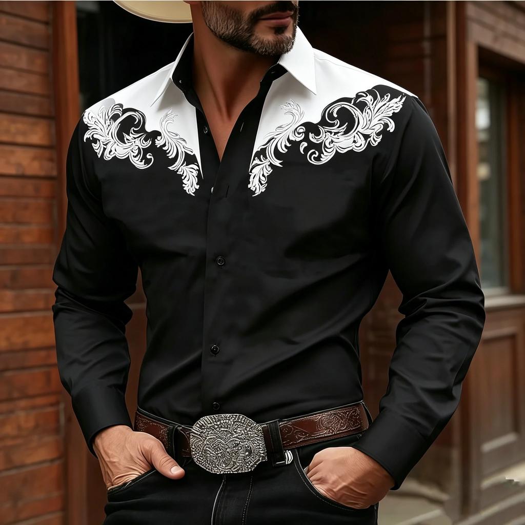 Western Style Long Sleeve Shirt with Ornate Embroidery, Stylish Fashion Essential