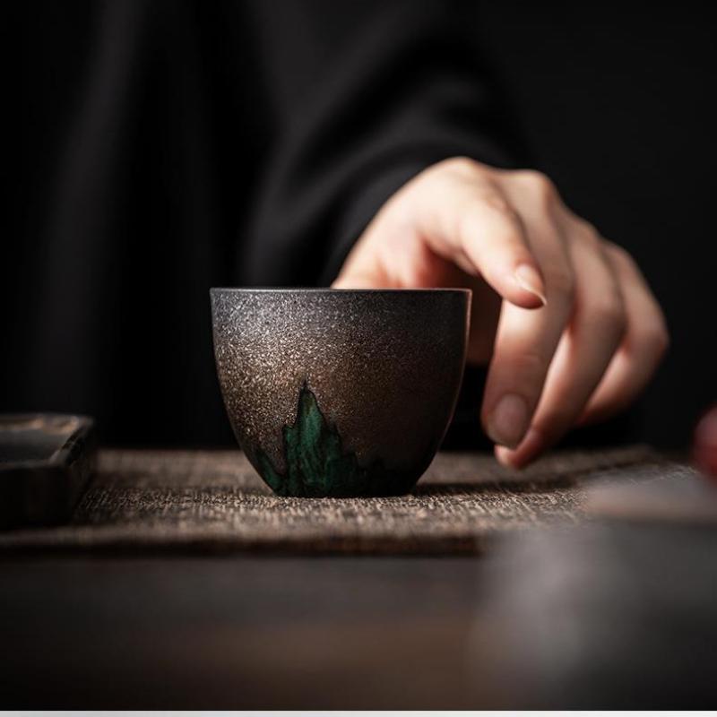 Style Chinese Tea Cup Single Gold Glazed Ceramic Cup for Gongfu Tea Meditation Handmade Oriental Tea Ware