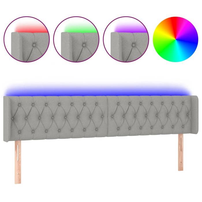 VidaXL Tête de Lit à LED Meuble de Chambre à Coucher Accessoire de Lit Double Tête de Cadre de Lit Intérieur Gris Clair 3123586