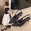 Breathable Low-heeled Single Shoes Pink Lace Bow Pointed Head Bag Head Sandals Femininity New Versatile 2025 Summer