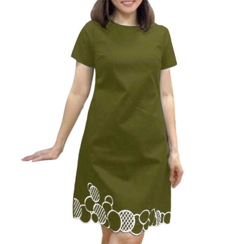 

ZANZEA Повседневное платье с круглым вырезом, пэчворком, вышитой кромкой и короткими рукавами 4XL темно-зеленого