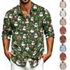 Men's Spring and Fall Casual Long Sleeve Shirt with Christmas Print for Holiday Wear