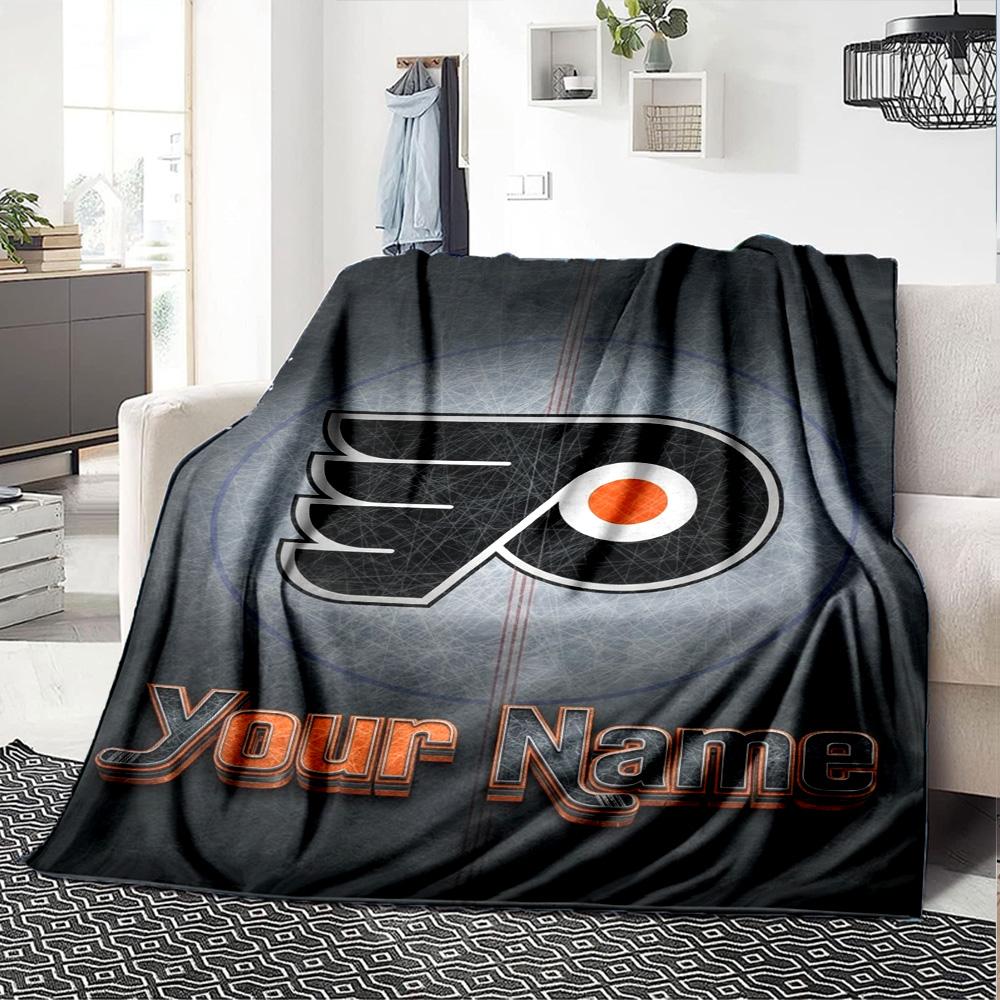 Name Custom Philadelphia Flyers Logo Print Flannel Blanket High Quality Warm Comfortable Cover for All Seasons Perfect for Gifts Home Decor