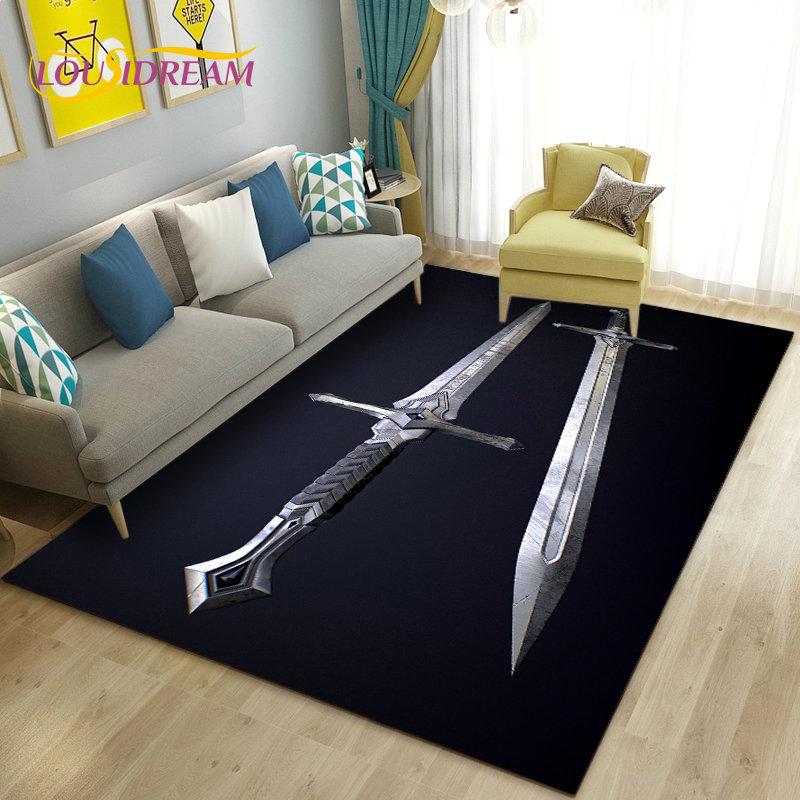 3D Sword Dagger Machete Saber Knife Area Rug,Carpet Rug for Living Room Bedroom Sofa Doormat Decor,Kid Play Non-slip Floor Mat