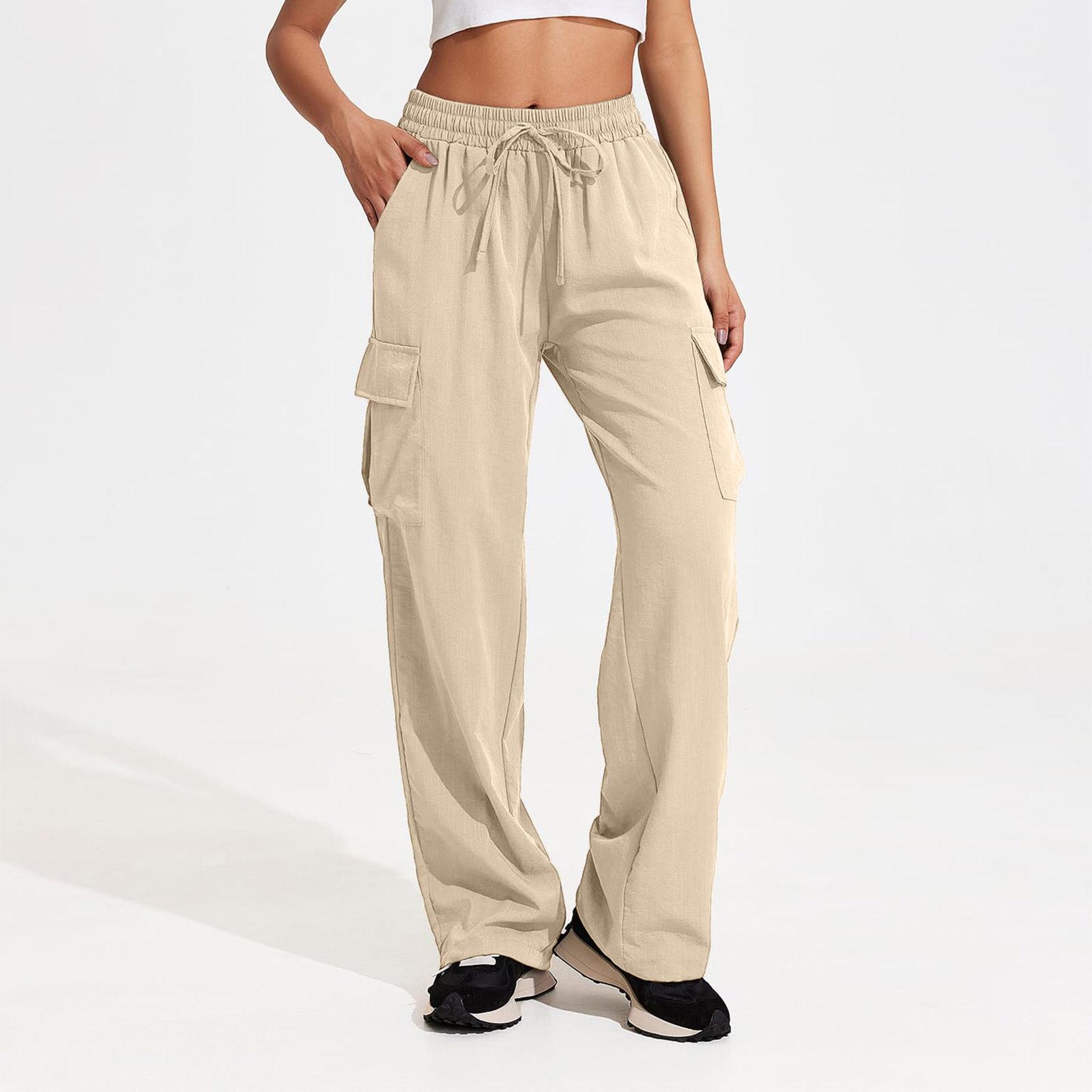 

Женские повседневные спортивные брюки с высокой талией и несколькими карманами, свободные модные брюки XL бежевый