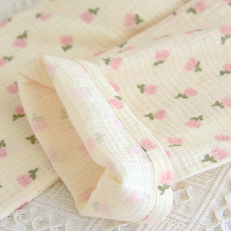 Women's Floral Crepe Pajama Set - Long Sleeve, Turn-Down Collar, Double Layer Gauze, Spring/Autumn Sleepwear