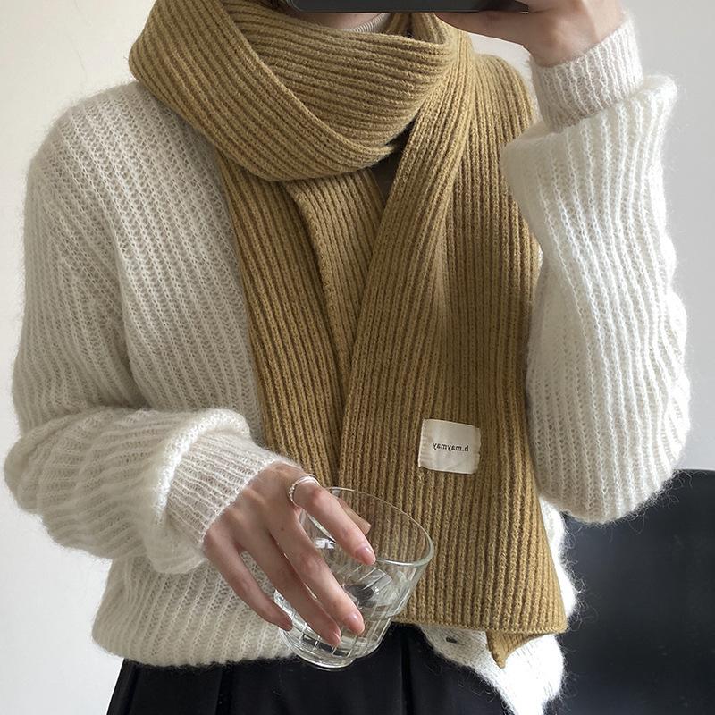 Korean Gentle Warm Scarf Women's Autumn and Winter Knitted Wool Solid Color Versatile Long Couple Scarf Student Trendy