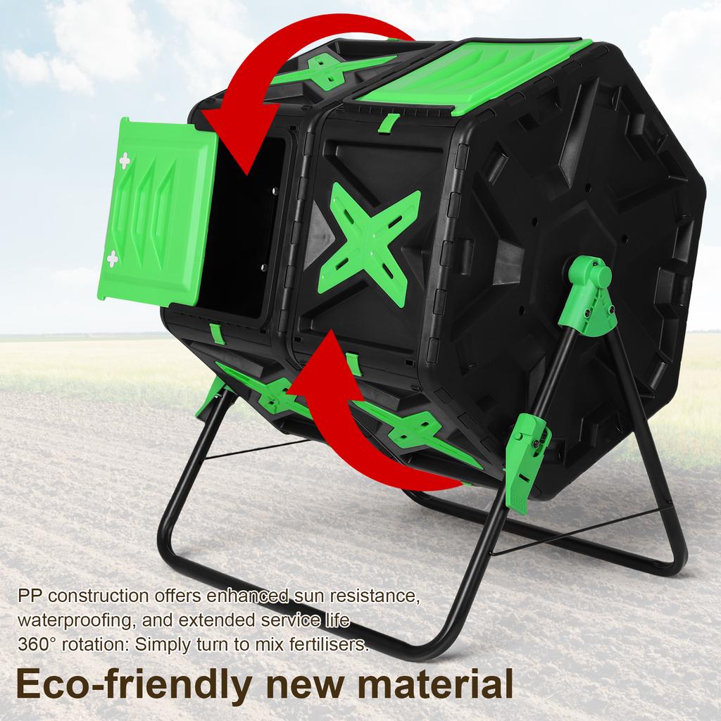 140L Dual Chamber Compost Bin Outdoor Tumbling Composting Case Fast Assemble Tumbling Easy Setup for Eco-Friendly Gardening
