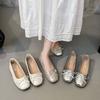 Bow square head flat sole shoes women's summer 2025 new retro versatile silver light mouth gentle beanie shoes