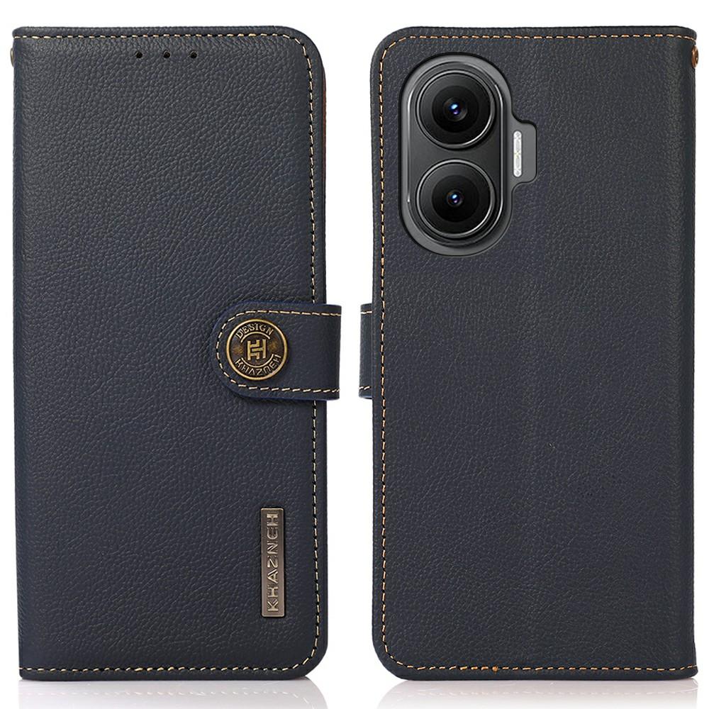 

KHAZNEH for Xiaomi Redmi Turbo 4 Pro 5G/Poco F7 5G Case Genuine Cow Leather Wallet Phone Cover Blue