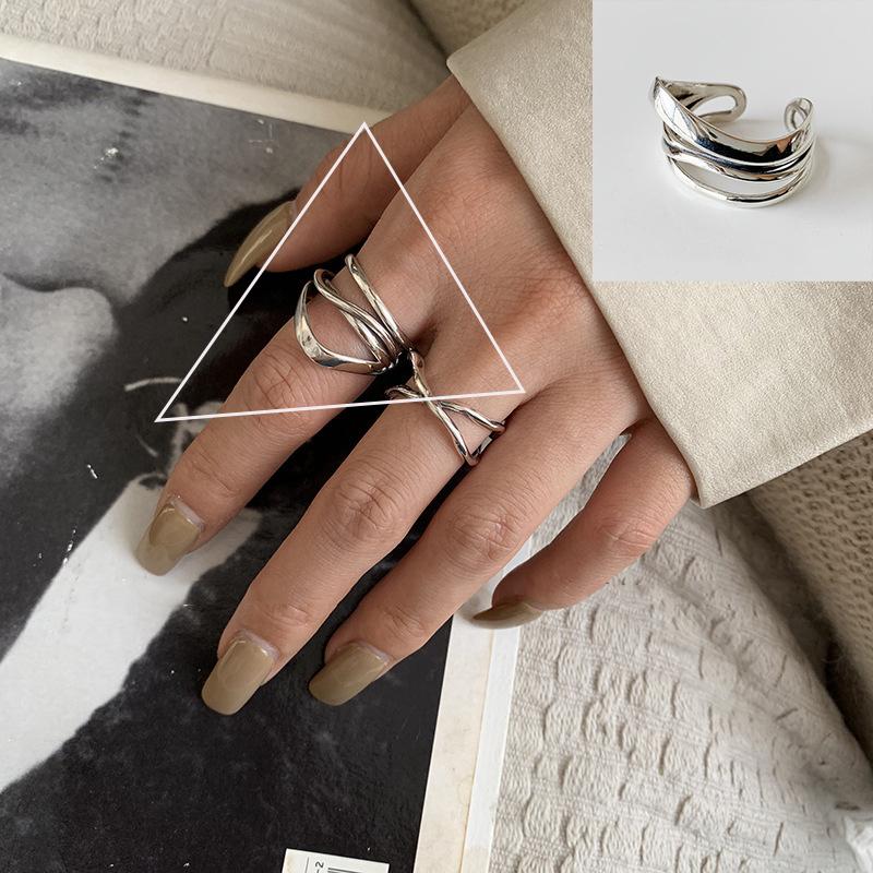 925 Silver Rings INS Fashion Hip Hop Vintage Couples Adjustable Jewelry Hollow Lines Punk Thai Silver Party