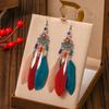 Vintage Ethnic Bohemian Crystal Beads Handmade Feather Tassel Women Earrings Long Drop Dangle Boho Jewelry Pendientes Mujer