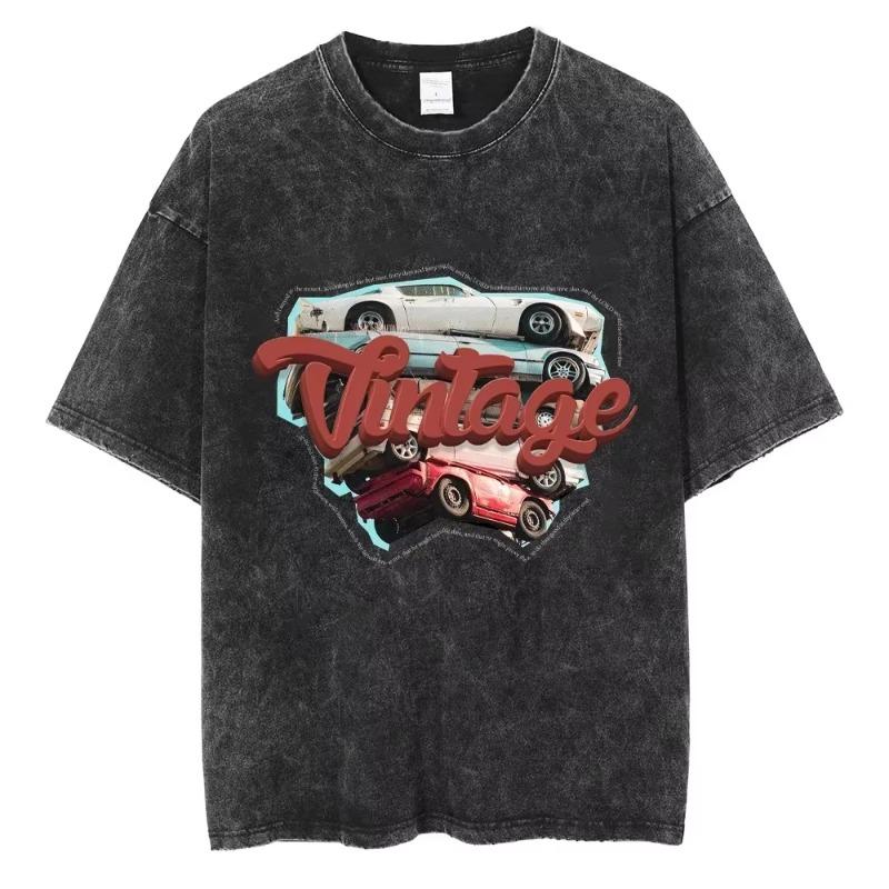 Retro Distressed American Street T-Shirt Loose Oversized Washed Tee for Men Women Vintage Tee Casual Top Unisex Tops