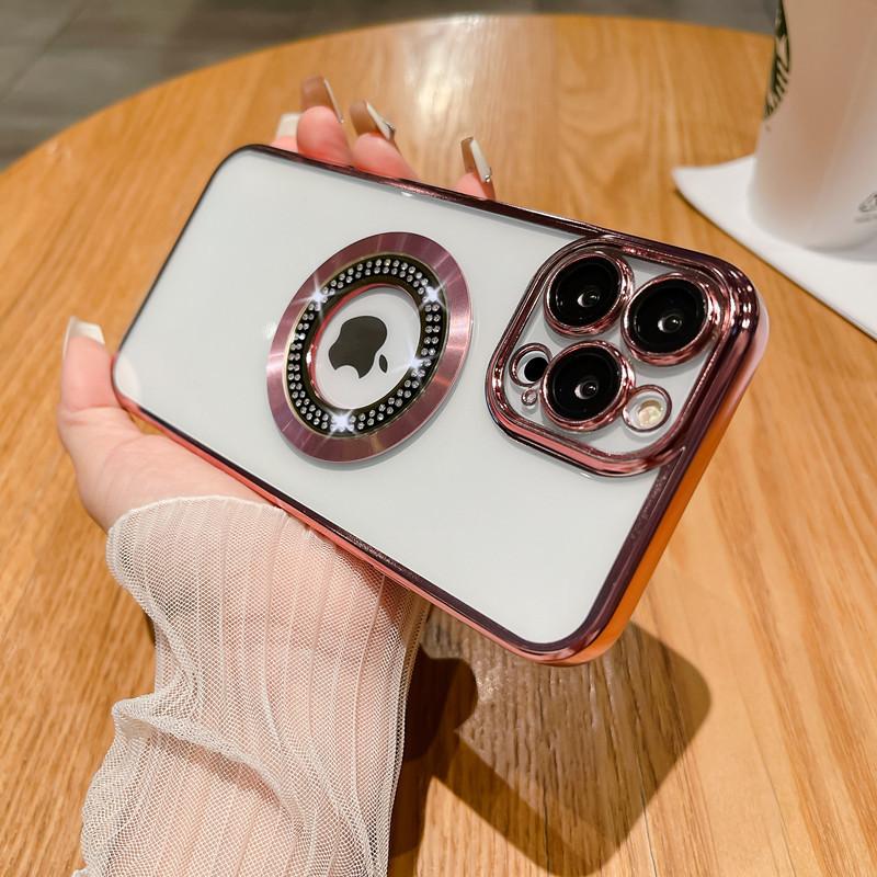 Applicable To IPhone17proMax Inlaid with Diamonds and Leakage Mark Magnetic Suction Phone Case Apple 16 Electroplated Anti Fall Protection Case 15