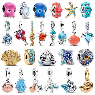 Breloque Pendante Coquillage Cuivre Doré & Méduse & Hippocampe pour Bracelet Serpent Collier de Boutique Cadeau Fête à la Plage
