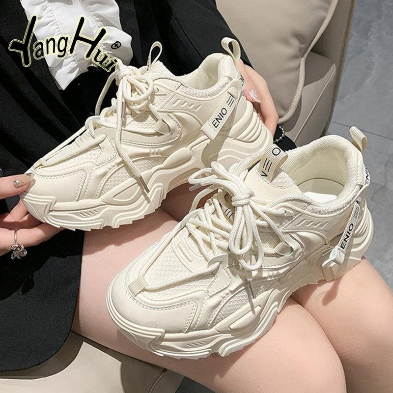 Mesh Breathable Comfortable All-match Sneakers College Style 2024 New Fashion Thick Bottom Anti-slip Running Sports Sheos Summer