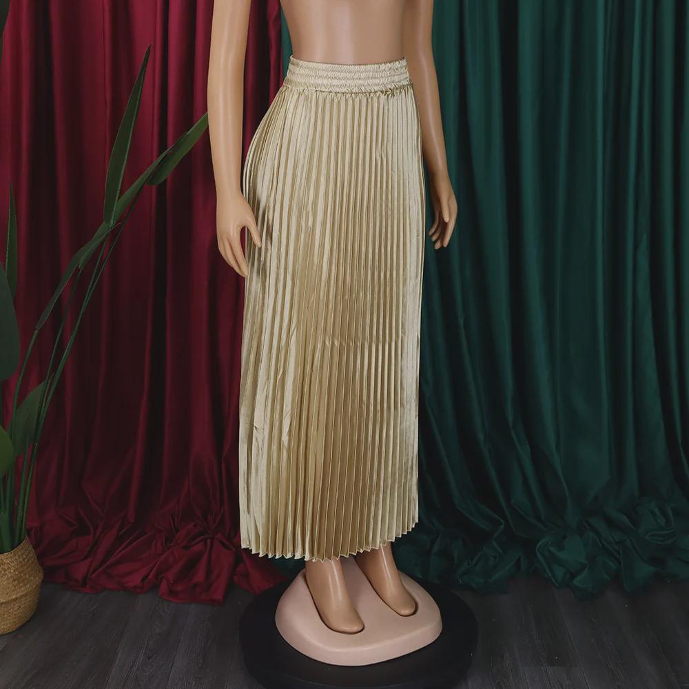 Women's Large Size High Waist Pleated Long Skirt - European & American Style