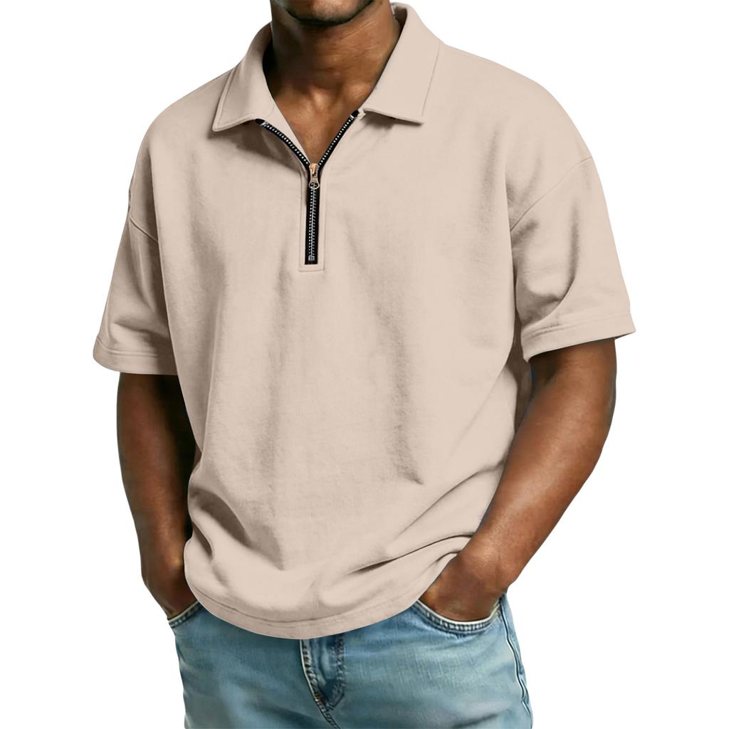 Men's Casual Collared Zipper Neck Short-Sleeve Top