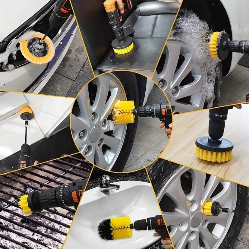 7 stk Rengjøringsbørste Verktøysett, Borfeste Elektrisk Borbørste Rengjøringsbørstesett med Forlengelsesstang, Borbørste Skrubber for Bil