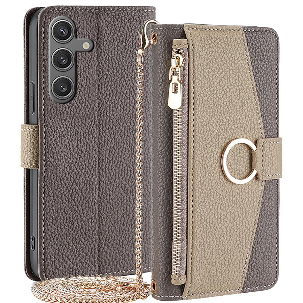 Pro Samsung Galaxy S24 Makeup Mirror Zip Kryt na kapesní telefon Pouzdro proti poškrábání s popruhem přes rameno