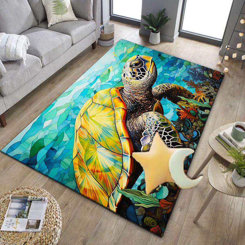 Cartoon Sea Turtle Artwork Office Rug Chair Mat, Entryway Carpet, Suitable for Front Door, Bedroom, Living Room, Desk, Holiday Gift