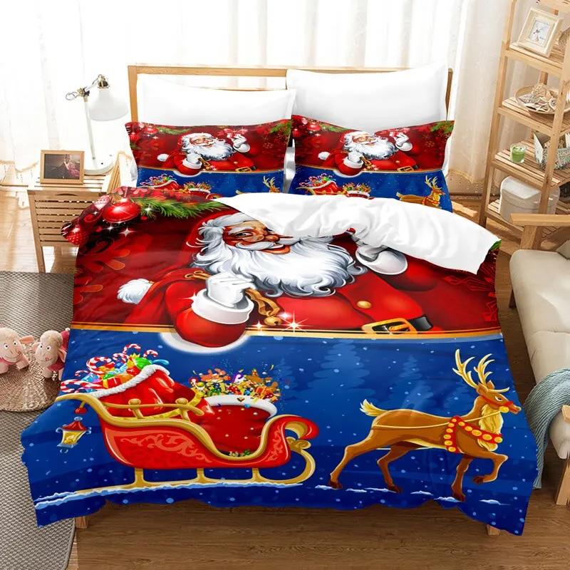 Merry Chrismas Bedding Set Boys Girls Twin Queen Size Duvet Cover Pillowcase Bed Kids Adult Fashion Home Textileextile