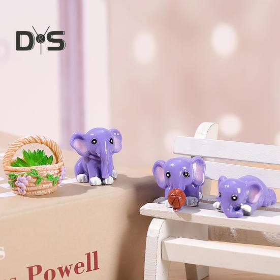 4Pcs Elephant Figurine Exquisite Realistic Resin Micro Landscape Decor Animal Miniature