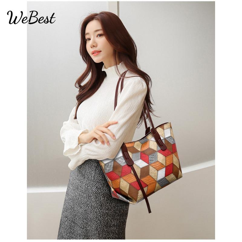 

Ladies One Shoulder Soft Leather Casual Patchwork Tote Bag