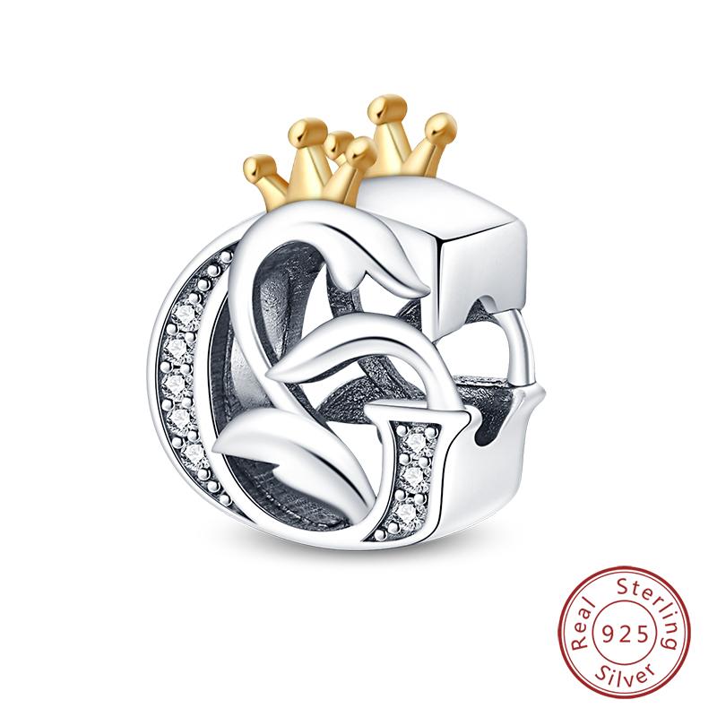 Charms Fit Qikaola Original Bracelets Classic Crown 26 Letters Alphabet Charms Beads For Women Fine Diy Wedding Jewelry Gift