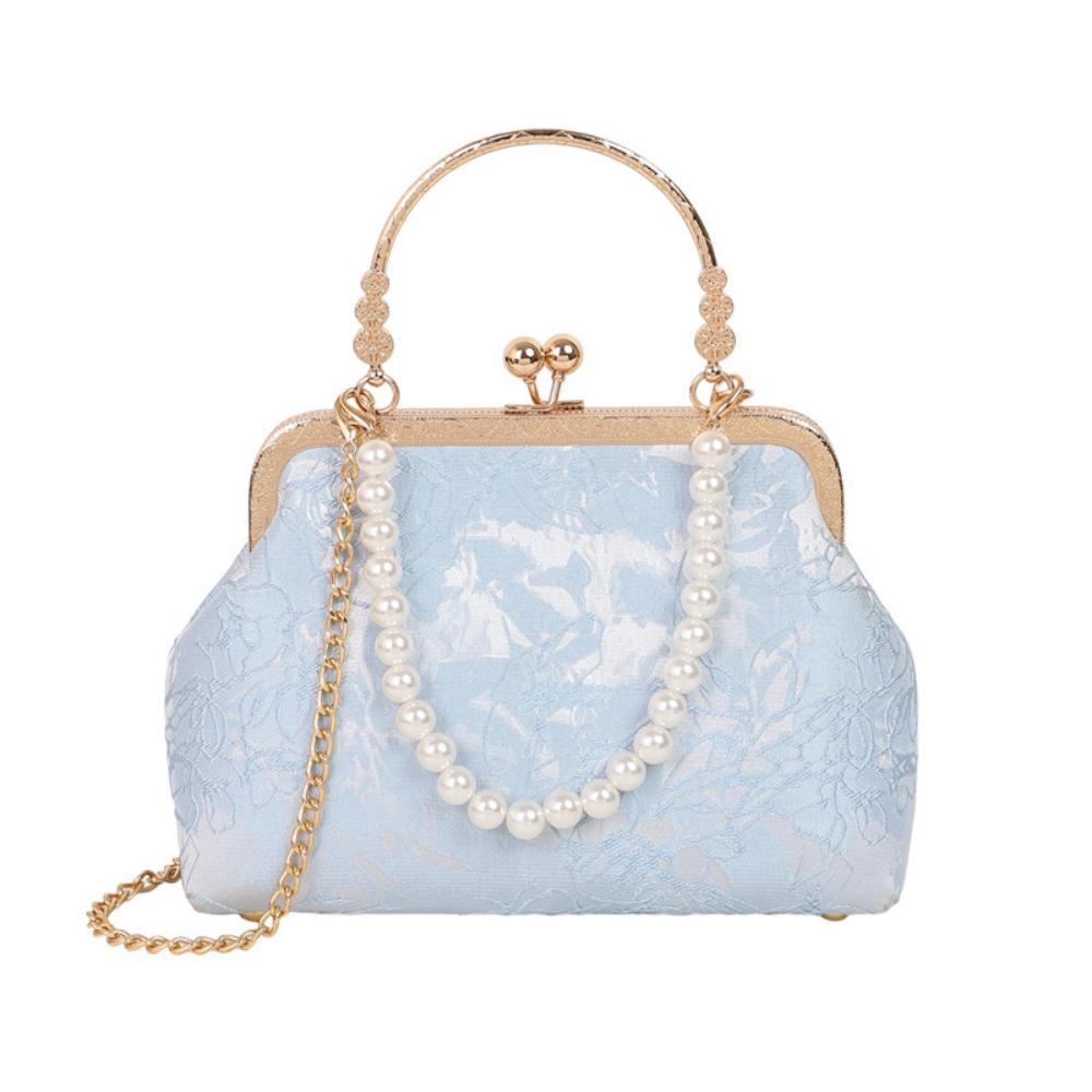 Vintage Classic Lace Bag Pearl Evening Bags Metal Lock Bags Women Shoulder Crossbody Bag Chain Women's Handbags Purses