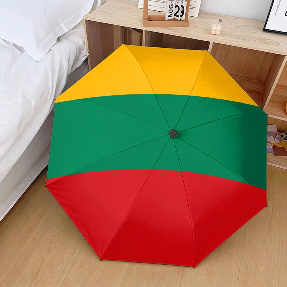 Lithuania National Flag Yellow Green Red Horizontal Stripes Print Auto Folding Umbrella Waterproof Windproof Compact Travel Umbr