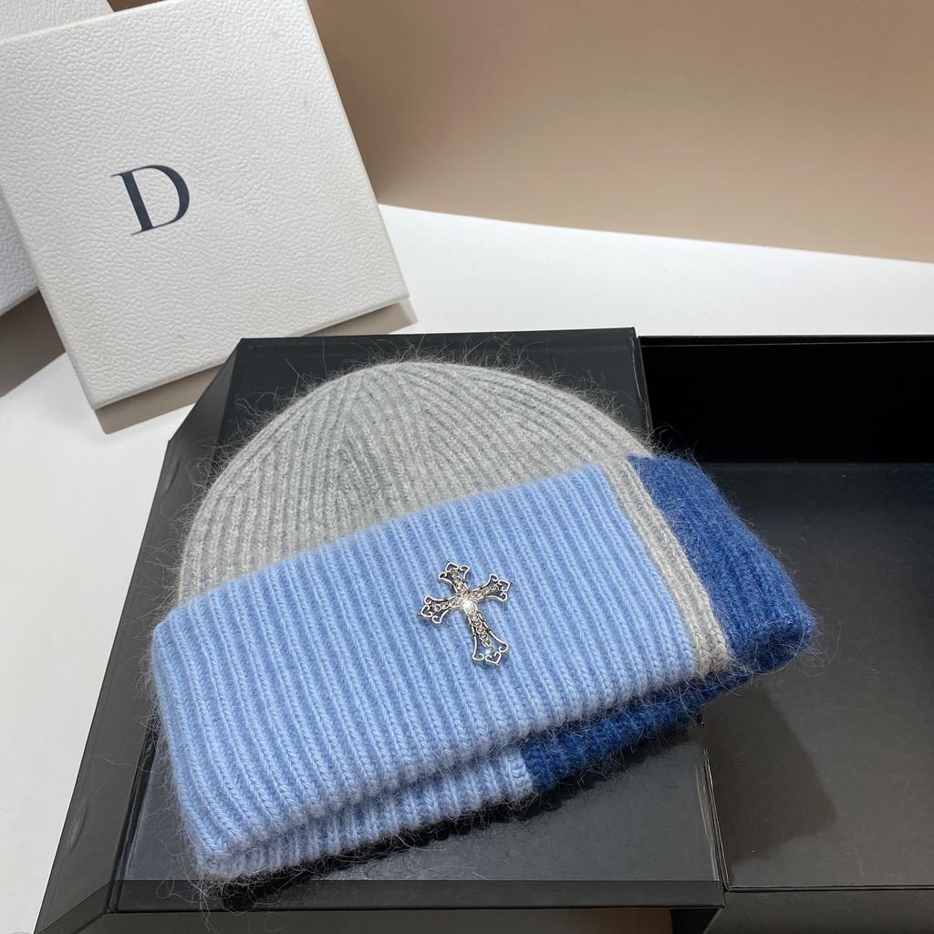 Nordic Winter Cross Angora Rabbit Fur Knitted Hat Trendy Sweet Cool Color Matching Pile Wool Hat