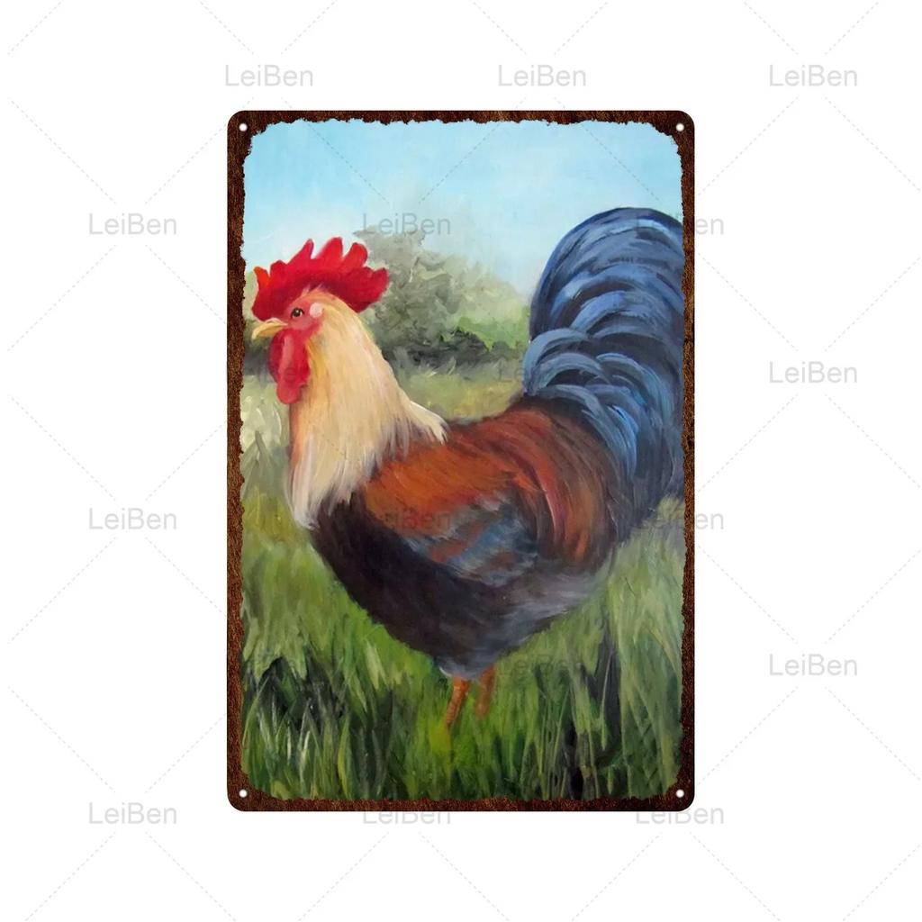 Kyckling Vintage Metallplåtskyltar Kyckling Tupp Höna Ägg Gård Staket Skylt Retro Plakett Dekorativ Plåt för Gårdstallrik Heminredning