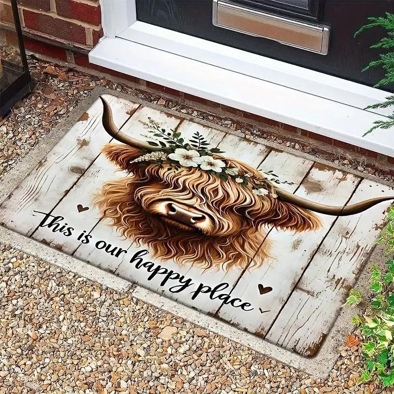 

Highland Cow Pattern Door Mat, Non-slip Washable Floor Mat, Decorative Carpet for Home Kitchen Living Room Outdoor Entrance 40x60CM