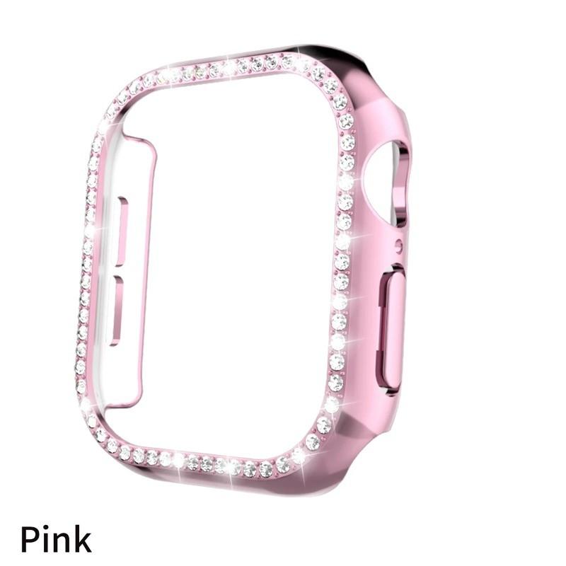 

Diamond Cover for Apple Watch Case 42mm 46mm Bling Bumper Protector for IWatch Series 10 46 42 mm WatchCase Series10 46mm рожевий