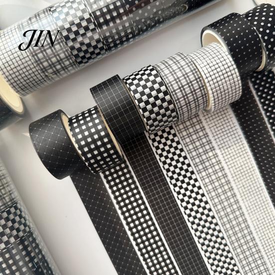 Washi Tape mit rauer Kante Schwarz Weiß Gittermuster Kariertes Muster Dekoratives Abdeckband Lässiger Stil für Kunst, DIY-Basteln, Notizbücher, Planer, Scrapbooking,